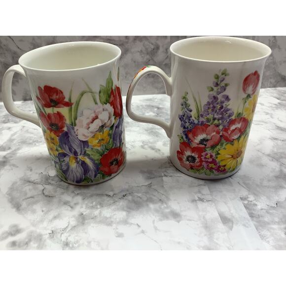 Set of Two Mugs "Summer Garden" or "English Meadow" Fine China-Made in England - Picture 2 of 5